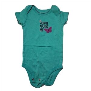 Carter’s | “Auntie Adores Me” | Baby Bodysuit 6M | Teal One Piece